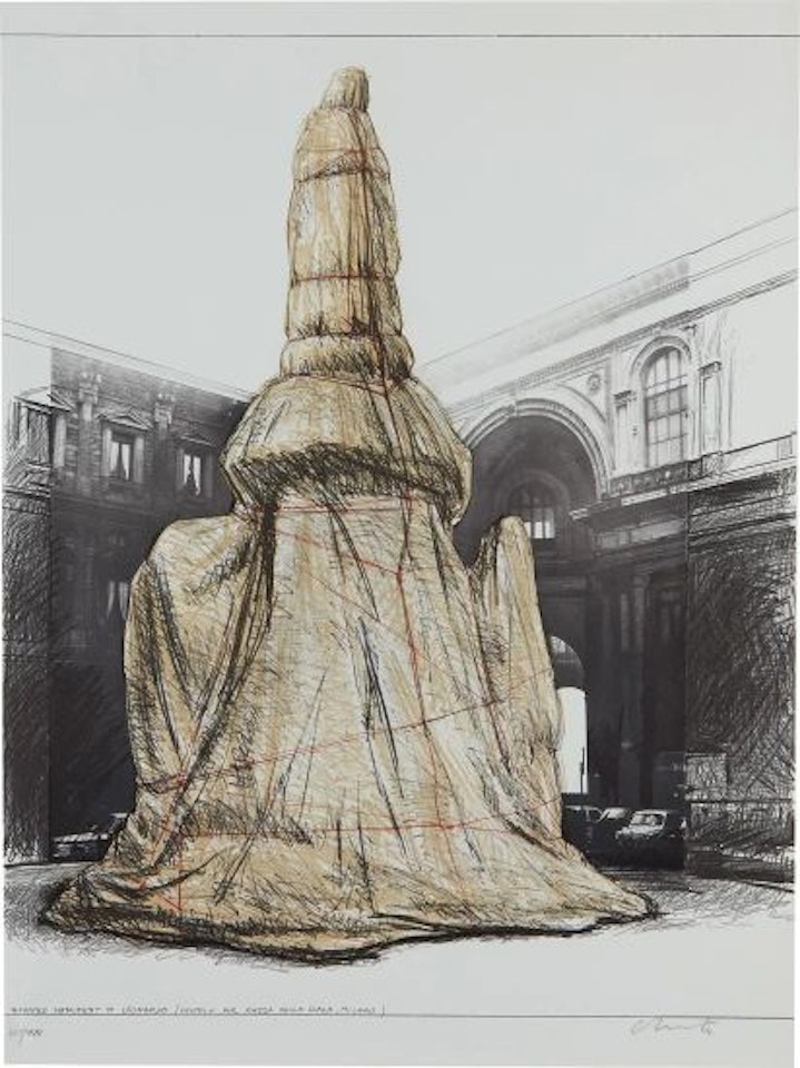 Wrapped Monument to Leonardo, Project Piazza Della Scala, Milano by Christo