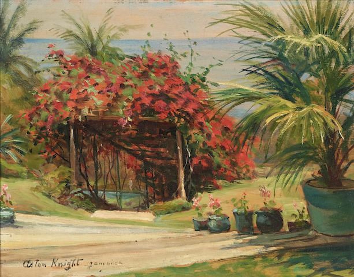 A floral covered path leading to the sea, Jamaica by Louis Aston Knight