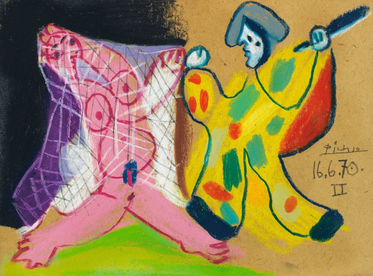 Nu au filet et arlequin by Pablo Picasso