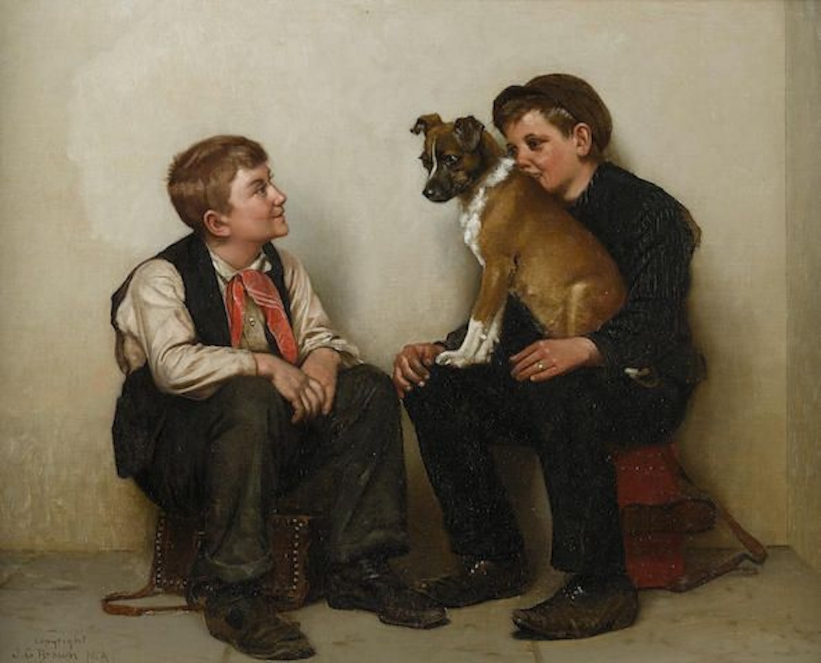 Two Shoeshine Boys with a Dog by John George Brown