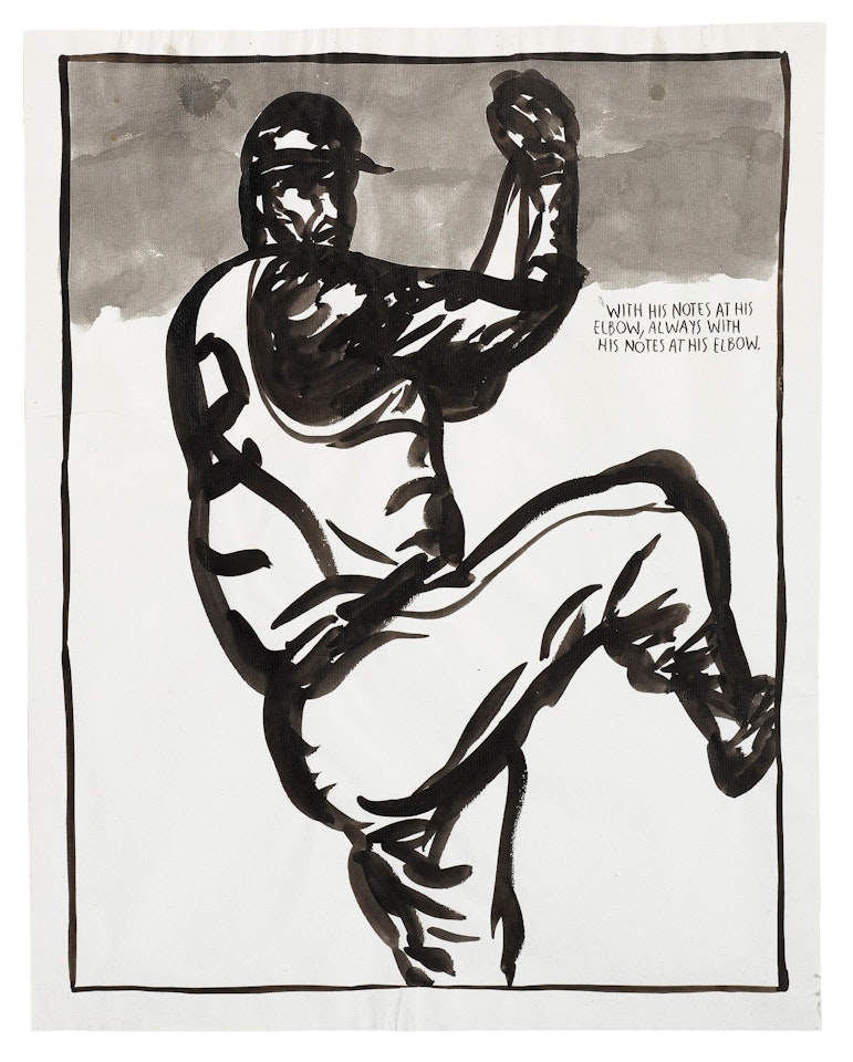 UNTITLED (WITH HIS NOTES AT HIS ELBOWS...) by Raymond Pettibon