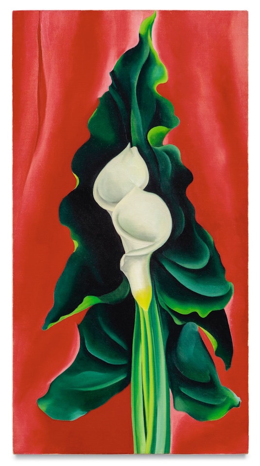 CALLA LILIES ON RED by Georgia O'Keeffe
