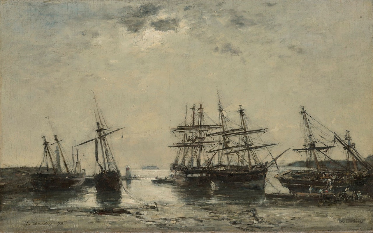 PORTRIEUX, ENTRÉE DU PORT, MARÉE BASSE by Eugène Boudin
