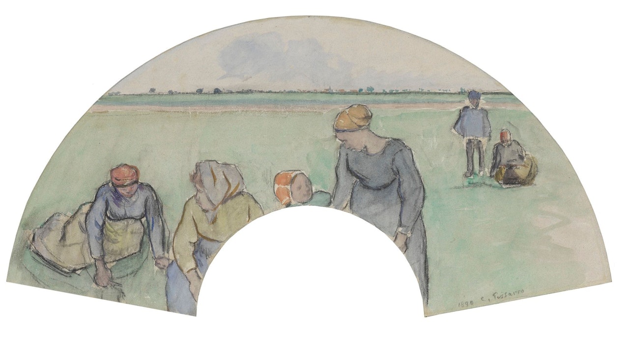 PAYSANS RAMASSANT DES HERBES by Camille Pissarro