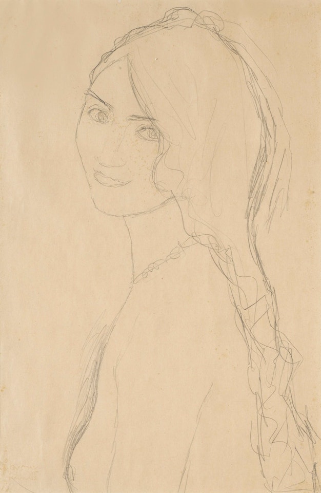 BRUSTBILD EINES MÄDCHENS MIT HERABHÄNGENDEN HAAREN (HALF-LENGTH PORTRAIT OF A GIRL WITH FLOWING HAIR) by Gustav Klimt