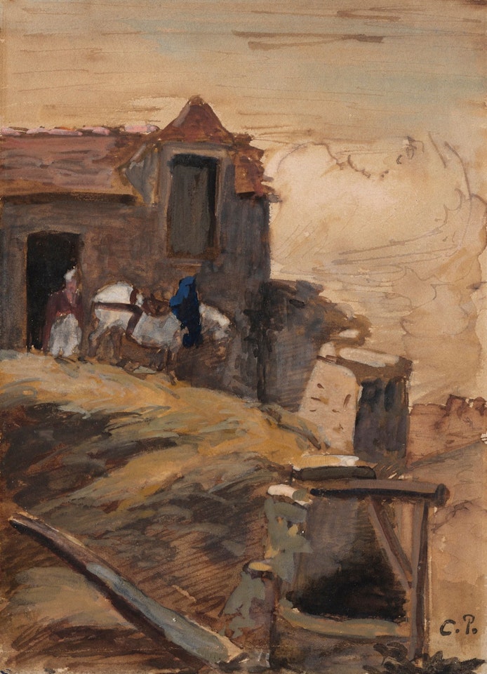 CHEVAL BLANC DEVANT UNE FERME by Camille Pissarro