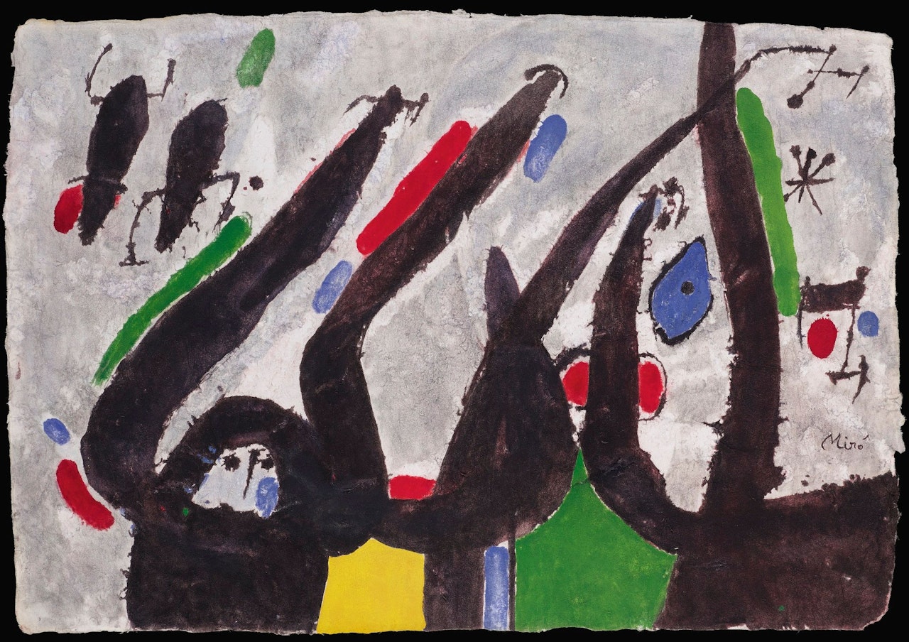 COMPOSITION (HOMME, FEMME ET OISEAUX DANS LA NUIT) by Joan Miró