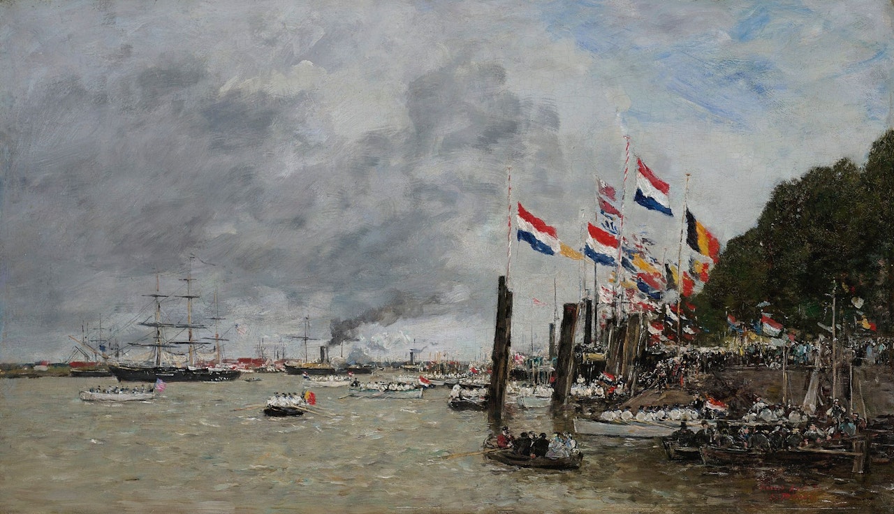 ANVERS. LA FLOTTE ANGLAISE VIENT PRENDRE LES RESTES DES SOLDATS ENTERRÉS  DANS LA CITADELLE by Eugène Boudin
