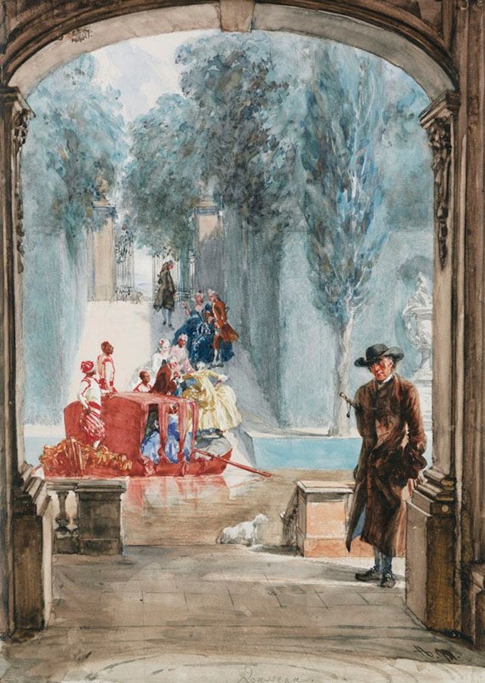 Rousseau im Park von Versailles by Adolph Menzel