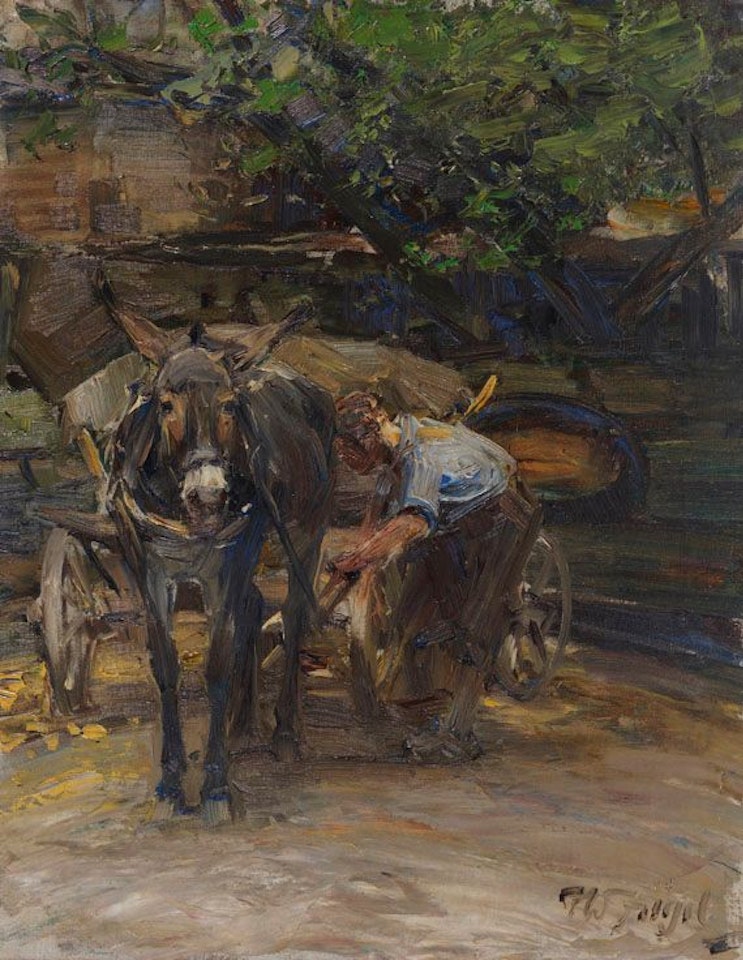Eselfuhrwerk beim Anschirren by Heinrich von Zugel