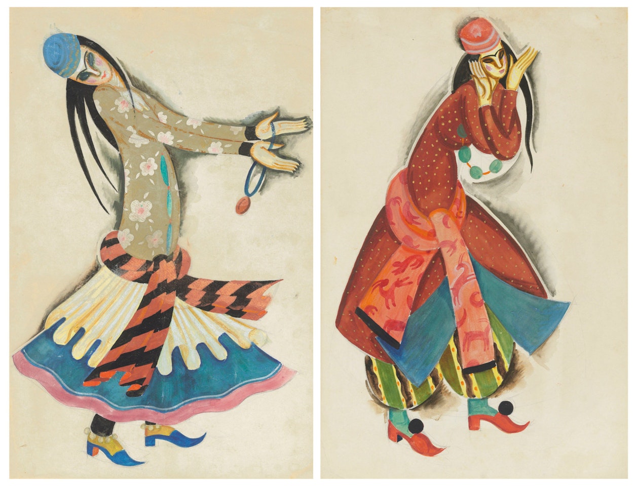Two costume designs for dancing girls by Pavel Tchelitchew