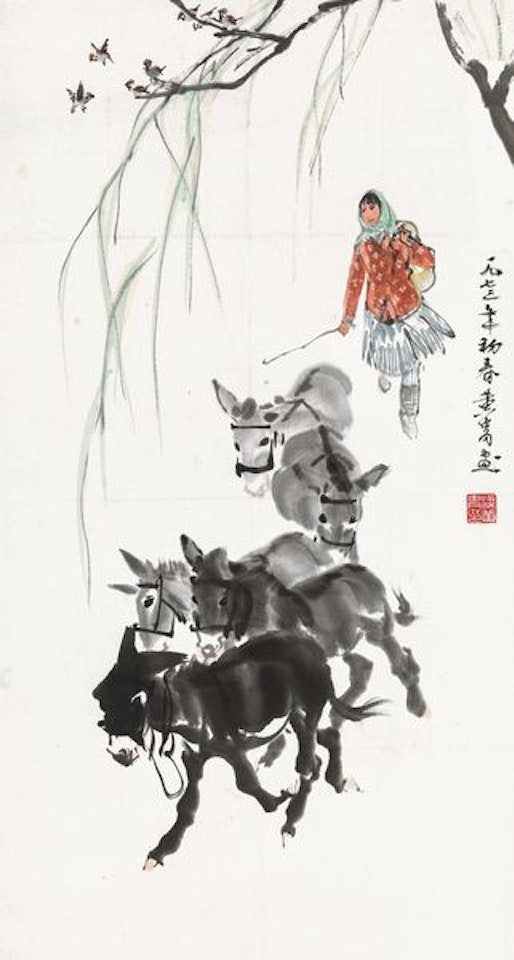 Girl Herding Dunkeys by Huang Zhou