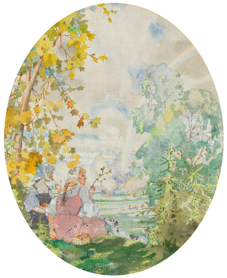 Deux paysannes russes dans un paysage by Konstantin Somov