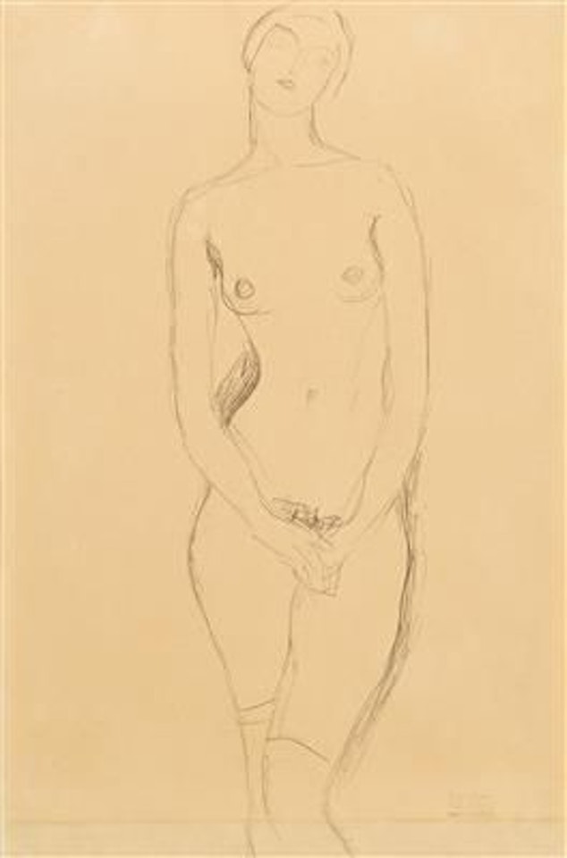 Standing female nude seen from the front, her head slightly to the right by Gustav Klimt