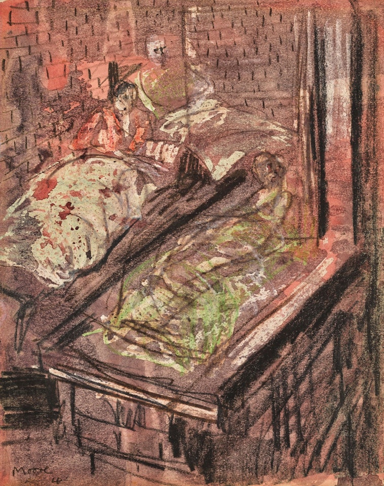 SHELTER DRAWING: THREE SLEEPING FIGURES IN BASEMENT by Henry Moore