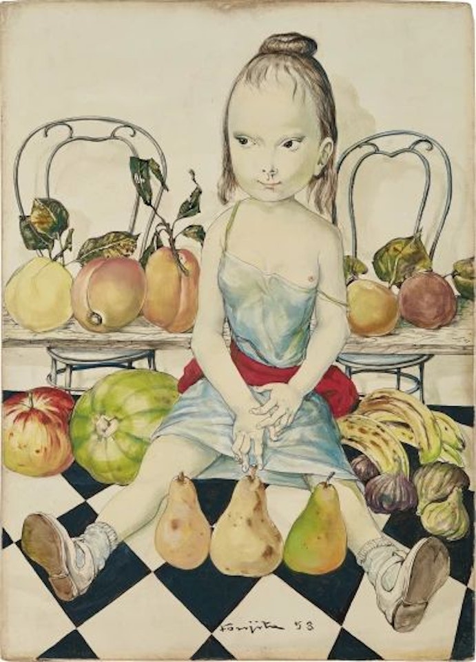 Fillette aux fruits et au damier by Leonard Tsuguharu Foujita