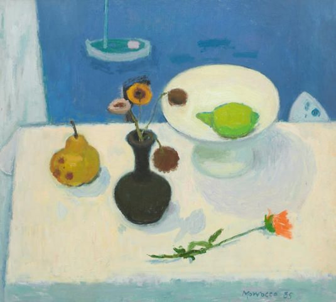 Still life on a balcony by Alberto Morrocco