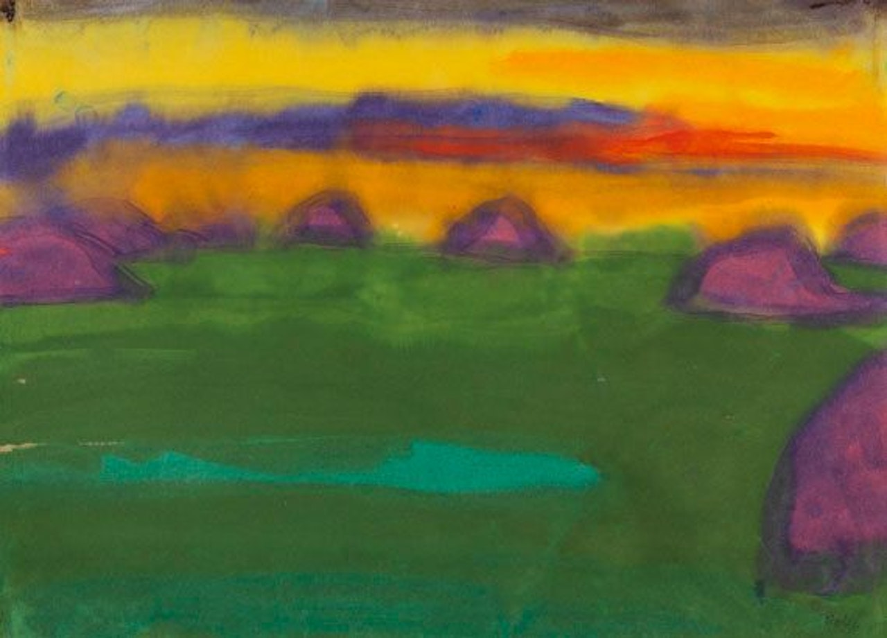 Abendliche Marschlandschaft mit Heudiemen by Emil Nolde