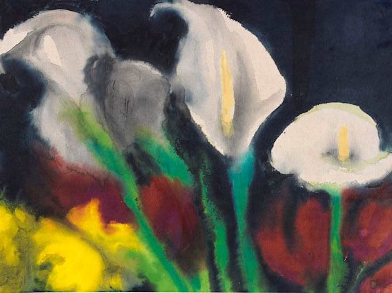 Weiße Calla über roten und gelben Blüten by Emil Nolde