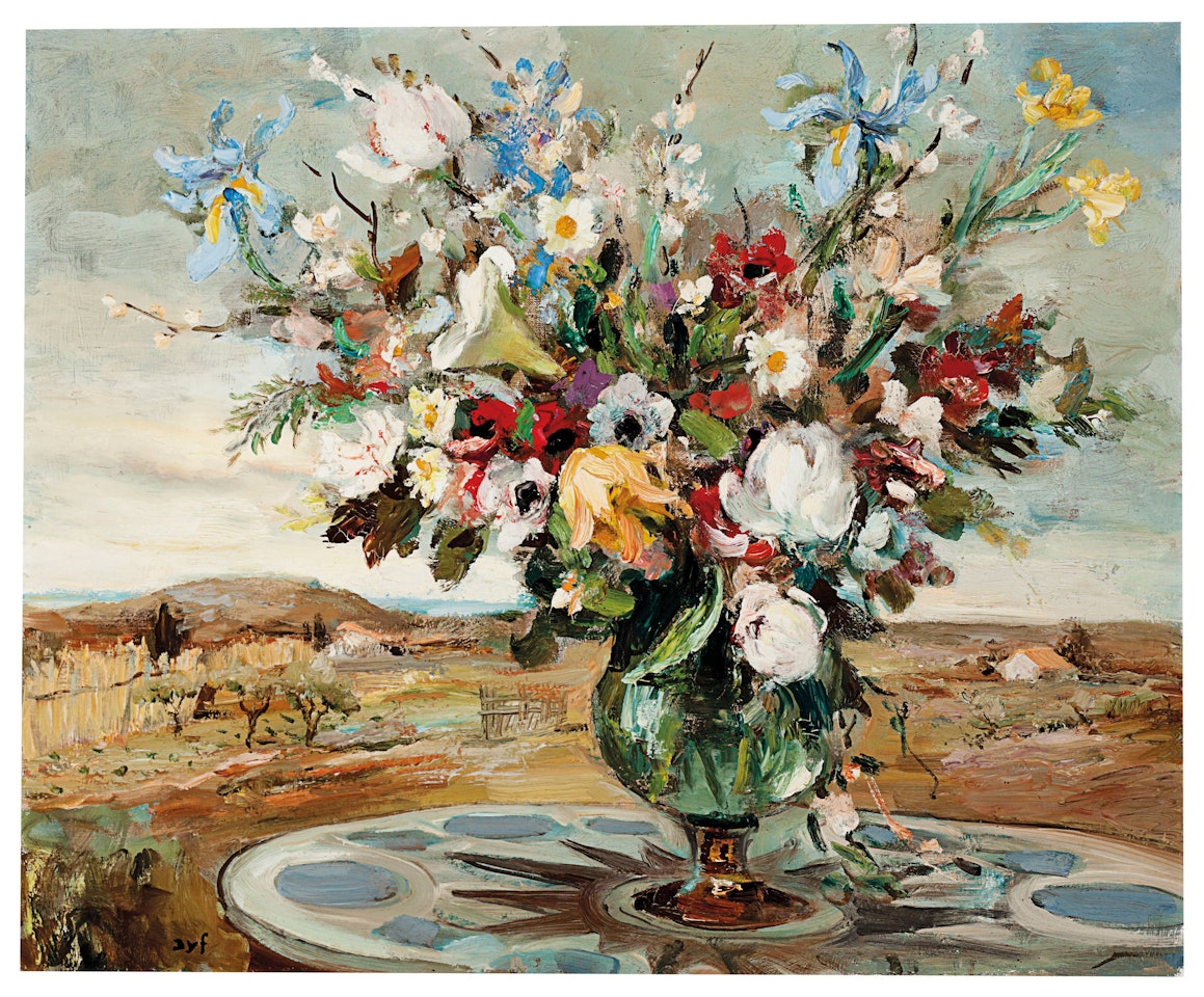 Bouquet devant un paysage provençal by Marcel Dyf