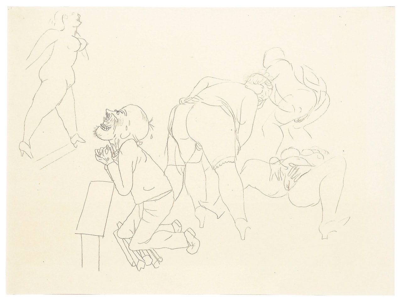 An erotic scene with a man and four women by George Grosz