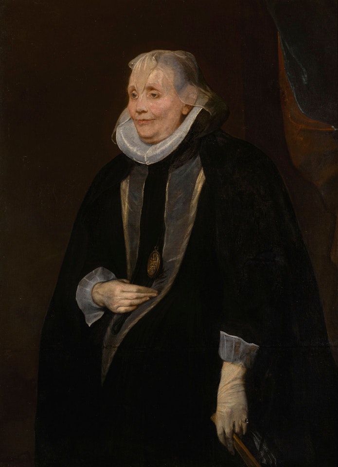 PORTRAIT OF A WIDOWED LADY, THREE-QUARTER-LENGTH, HOLDING A GLOVE AND A FAN by Anthony van Dyck