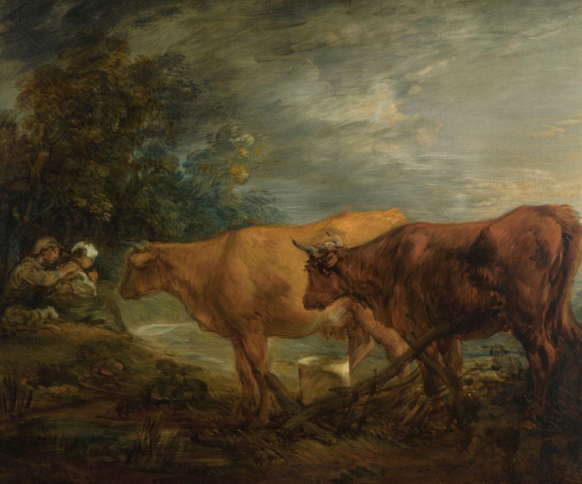 WOODED LANDSCAPE WITH RUSTIC LOVERS AND TWO COWS by Thomas Gainsborough