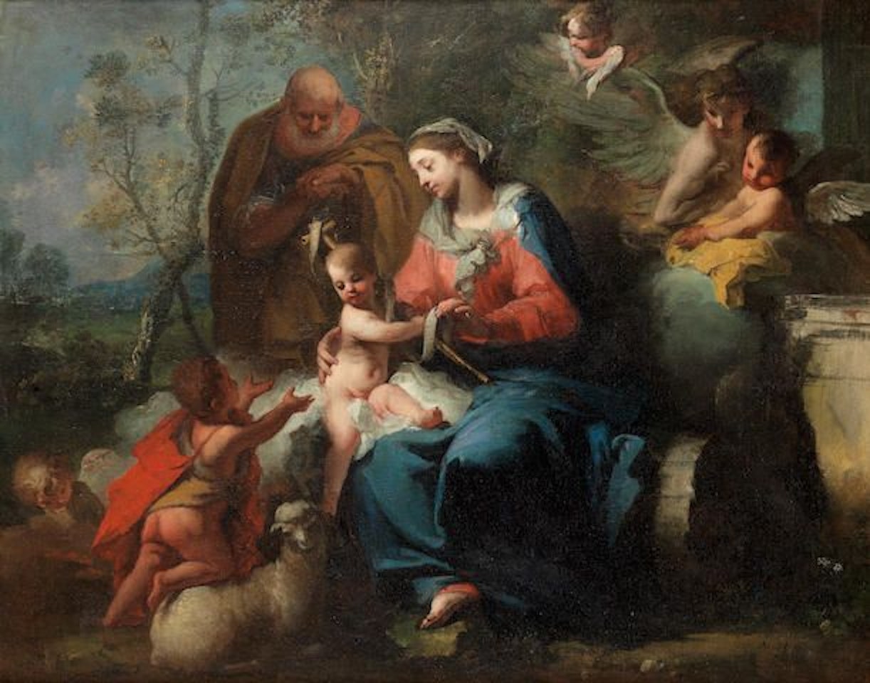 The Holy Family with the Infant Saint John the Baptist and angels by Venetian School
