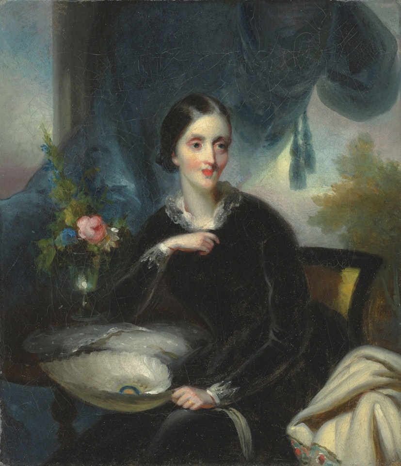 Portrait of a lady seated small three-quarter length holding a feather fan by George Chinnery