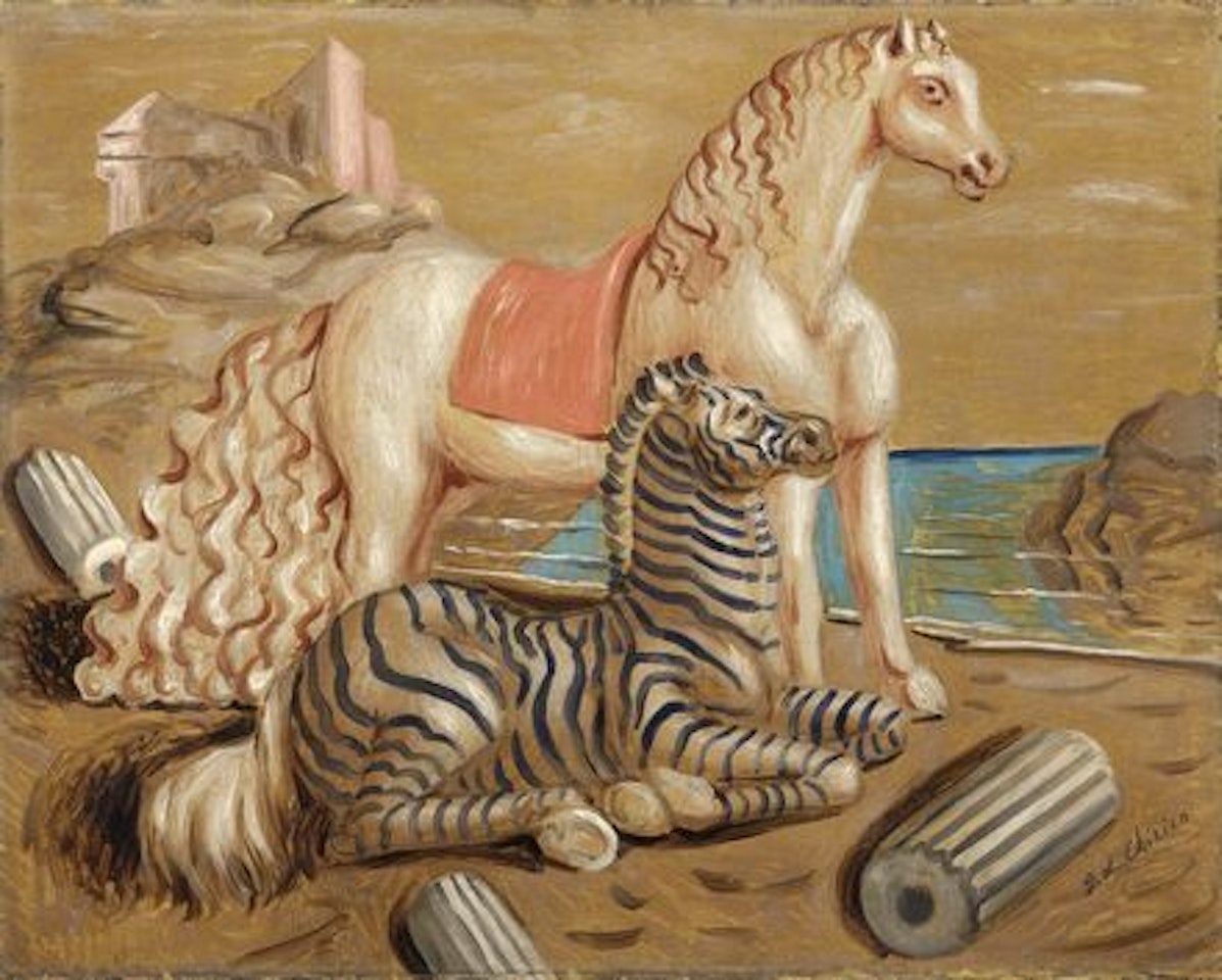 Cavallo e zebra in riva al mare by Giorgio de Chirico