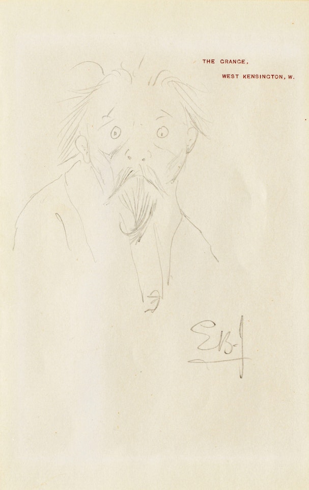 Self-portrait caricature; and A caricature of a lady by Edward Coley Burne-Jones