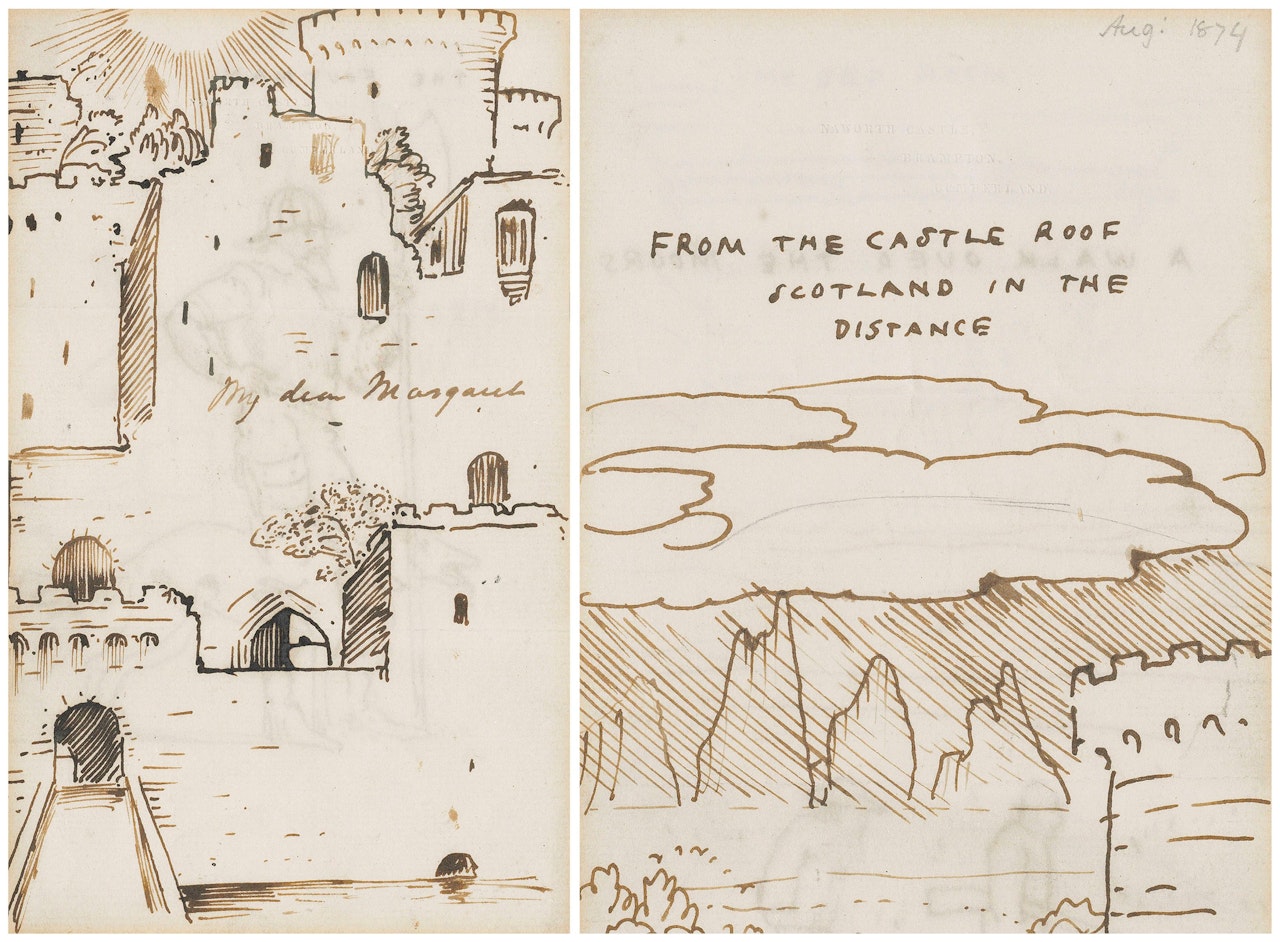An illustrated letter over two sheets to Margaret Burne-Jones, from Naworth Castle, Brampton, Cumberland by Edward Coley Burne-Jones