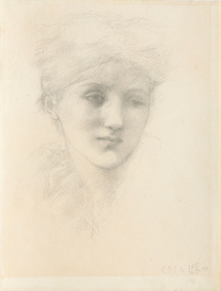 Portrait head of a young woman by Edward Coley Burne-Jones