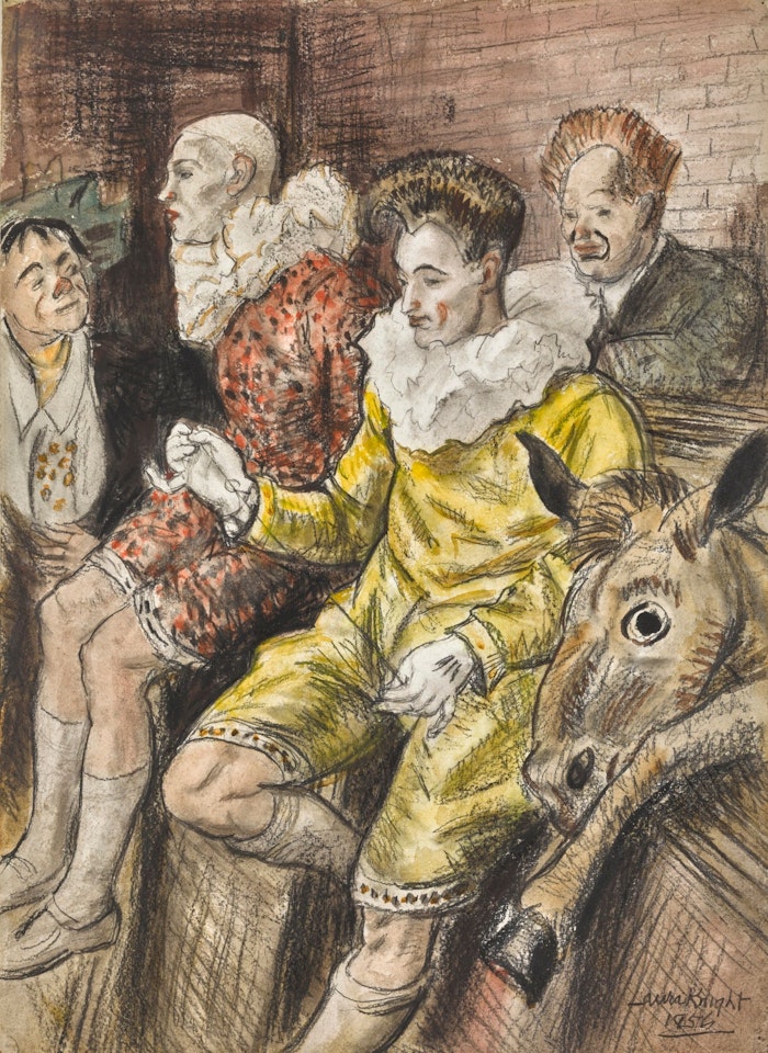 CLOWNS WITH A PROP DONKEY by Laura Knight