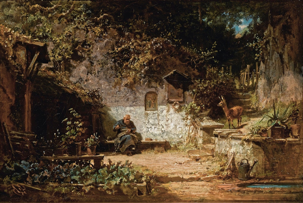 HERMIT MENDING HIS NETS  by Carl Spitzweg