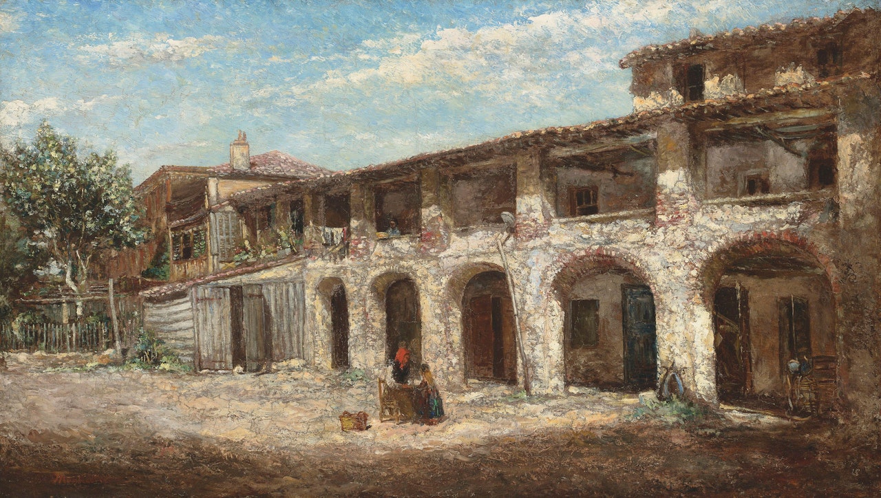 La ferme aux arcades by Adolphe Monticelli