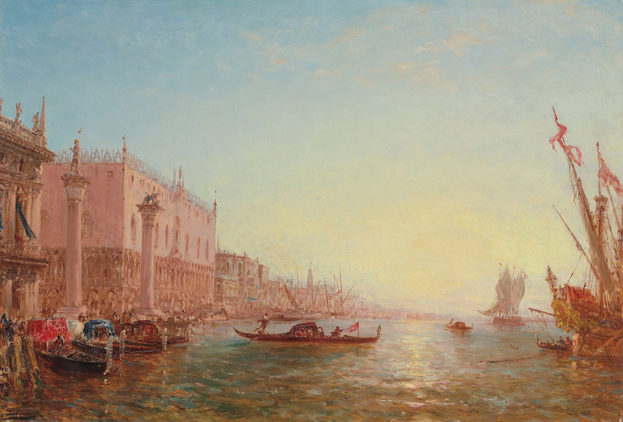 Gondolas before the Molo, Venice by Félix Ziem