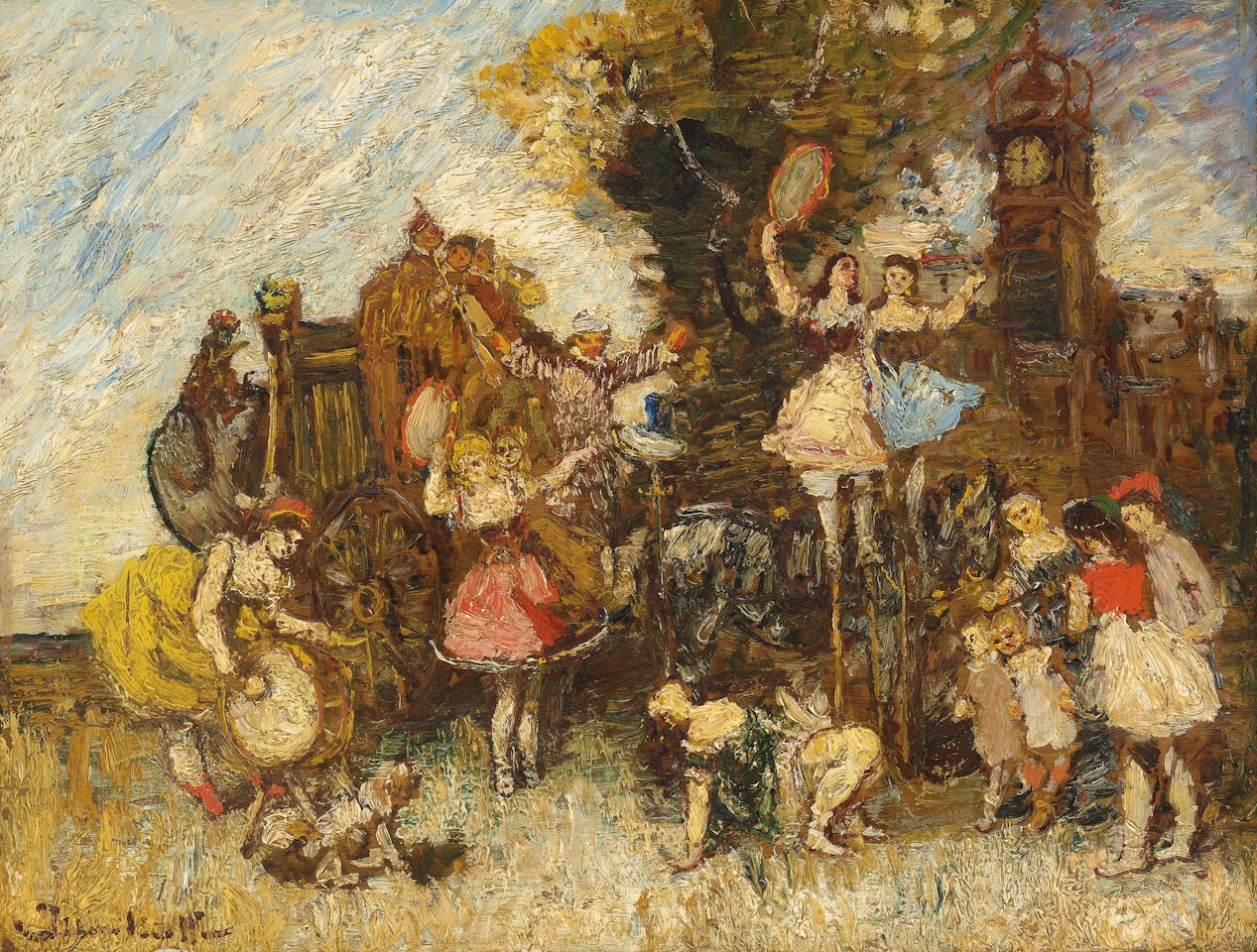 Parade de saltimbanques by Adolphe Monticelli