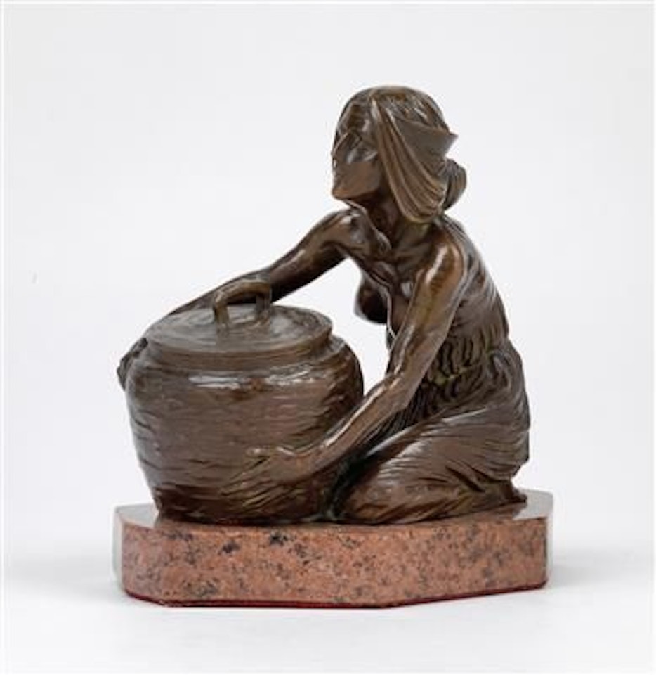 Inkwell: girl kneeling with a basket by Gustav Gurschner