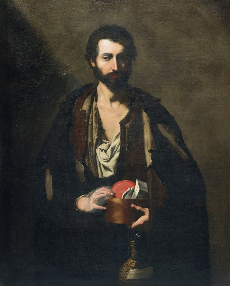 Un philosophe avec une fiasque de vin by Jusepe de Ribera