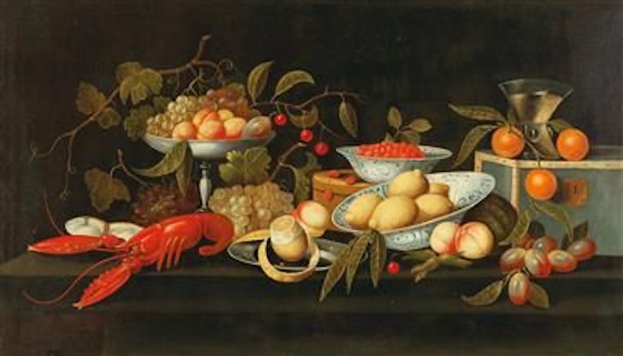 Fruit still life with a lobster by Pseudo Simons