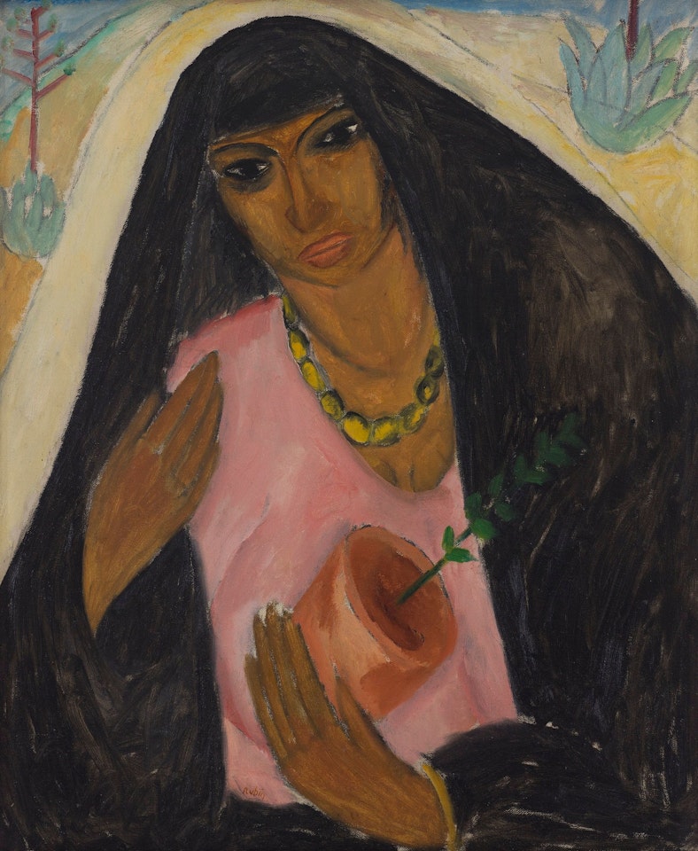 ARAB WOMAN WITH A POTTED PLANT by Reuven Rubin