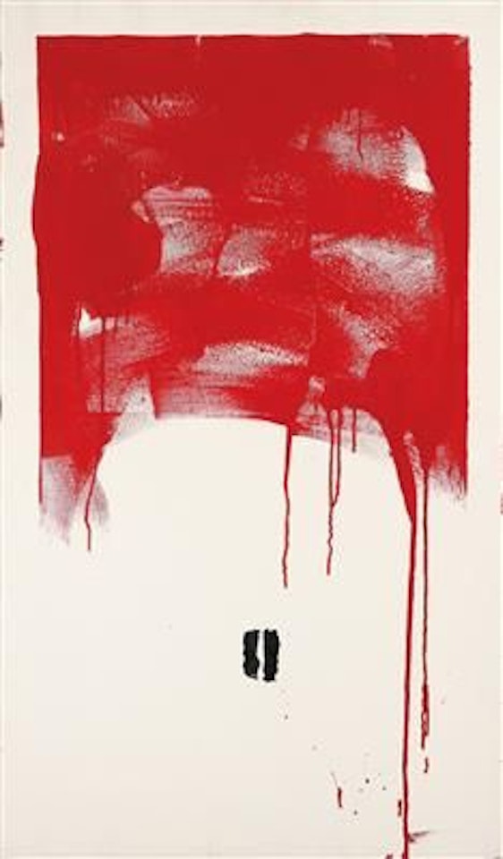Untitled (red monochrome with letter O) by Mario Schifano
