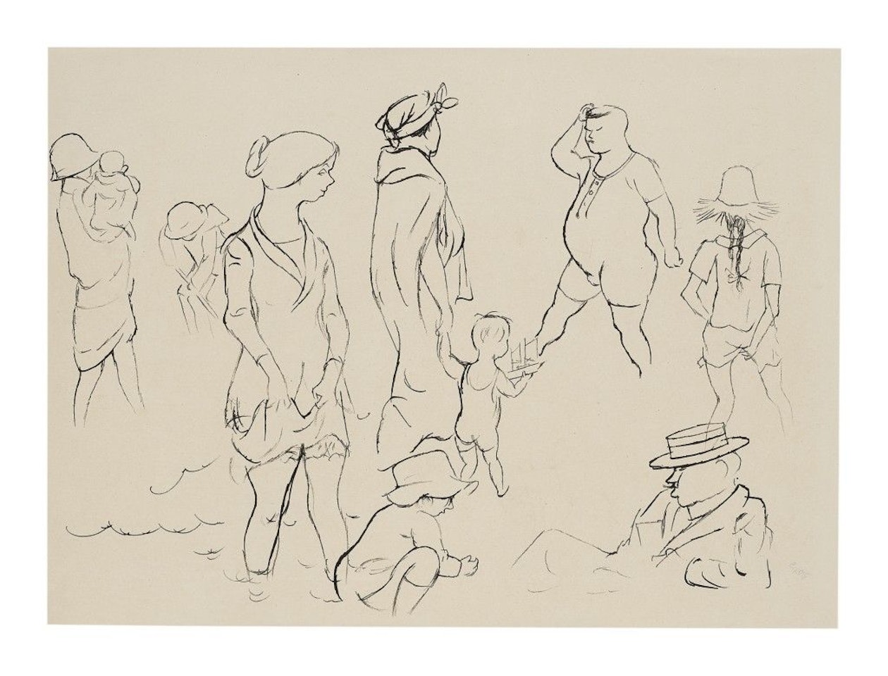 AM STRAND VON BOULOGNE-SUR-MER & STRANDSZENE (I) & BOULOGNE-SUR-MER (II) by George Grosz
