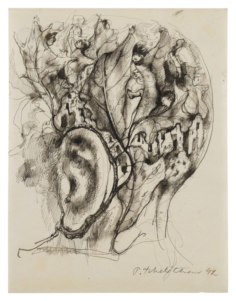 HEAD WITH LEAF CHILDREN (STUDY FOR "HIDE-AND-SEEK") by Pavel Tchelitchew