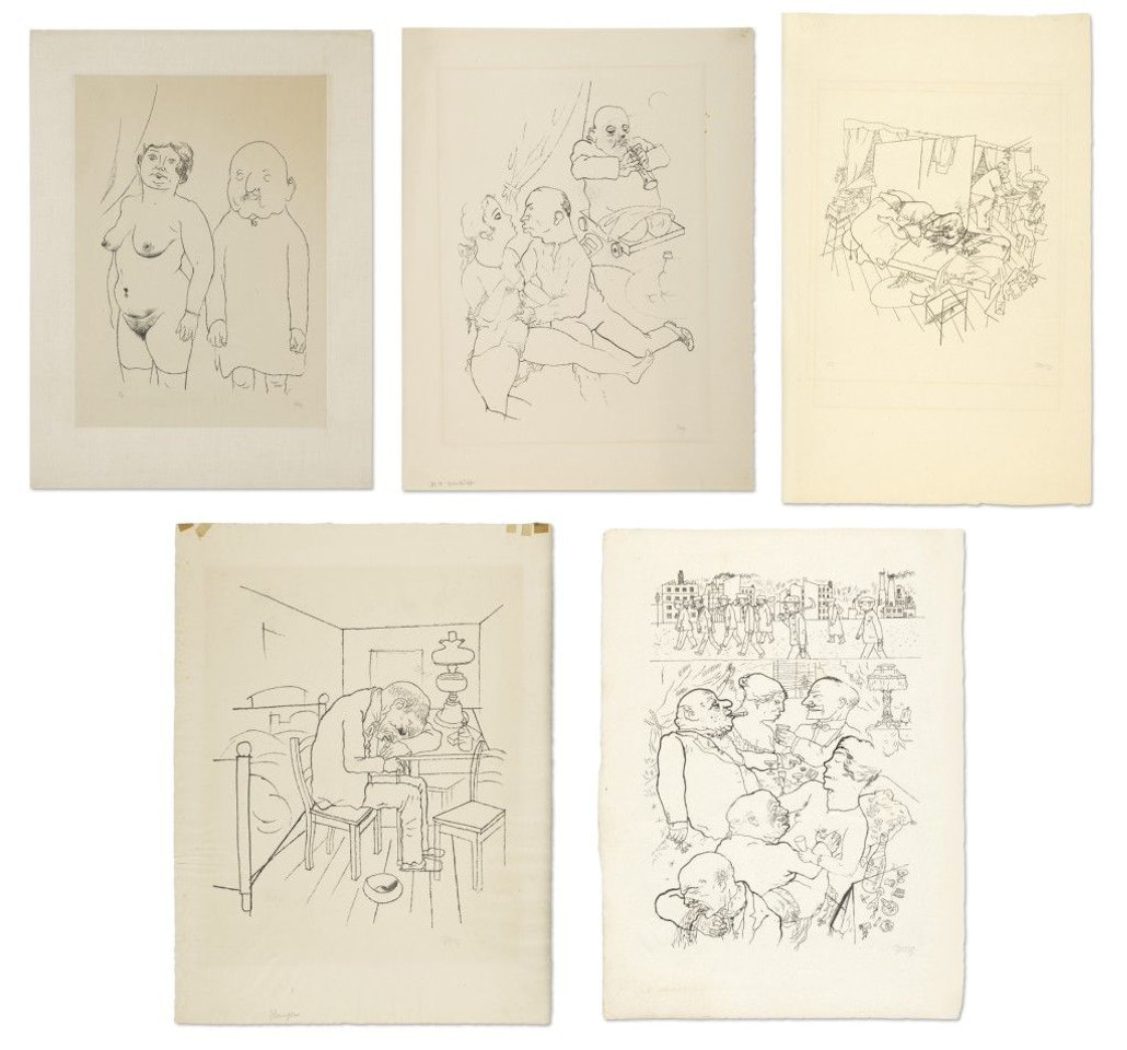 MORD IN DER ACKERSTRASSE; FRUH AM 5 UHR!; SCHWIMME, WER SCHWIMMEN KANN, UND WER ZU PLUMP IST, GEH' UNTER!; EHE PAAR; STANDCHEN by George Grosz