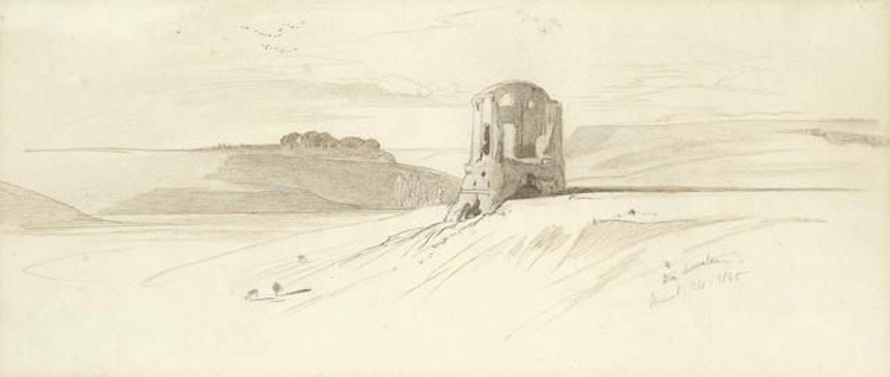 Landscape with solitary tower by Edward Lear