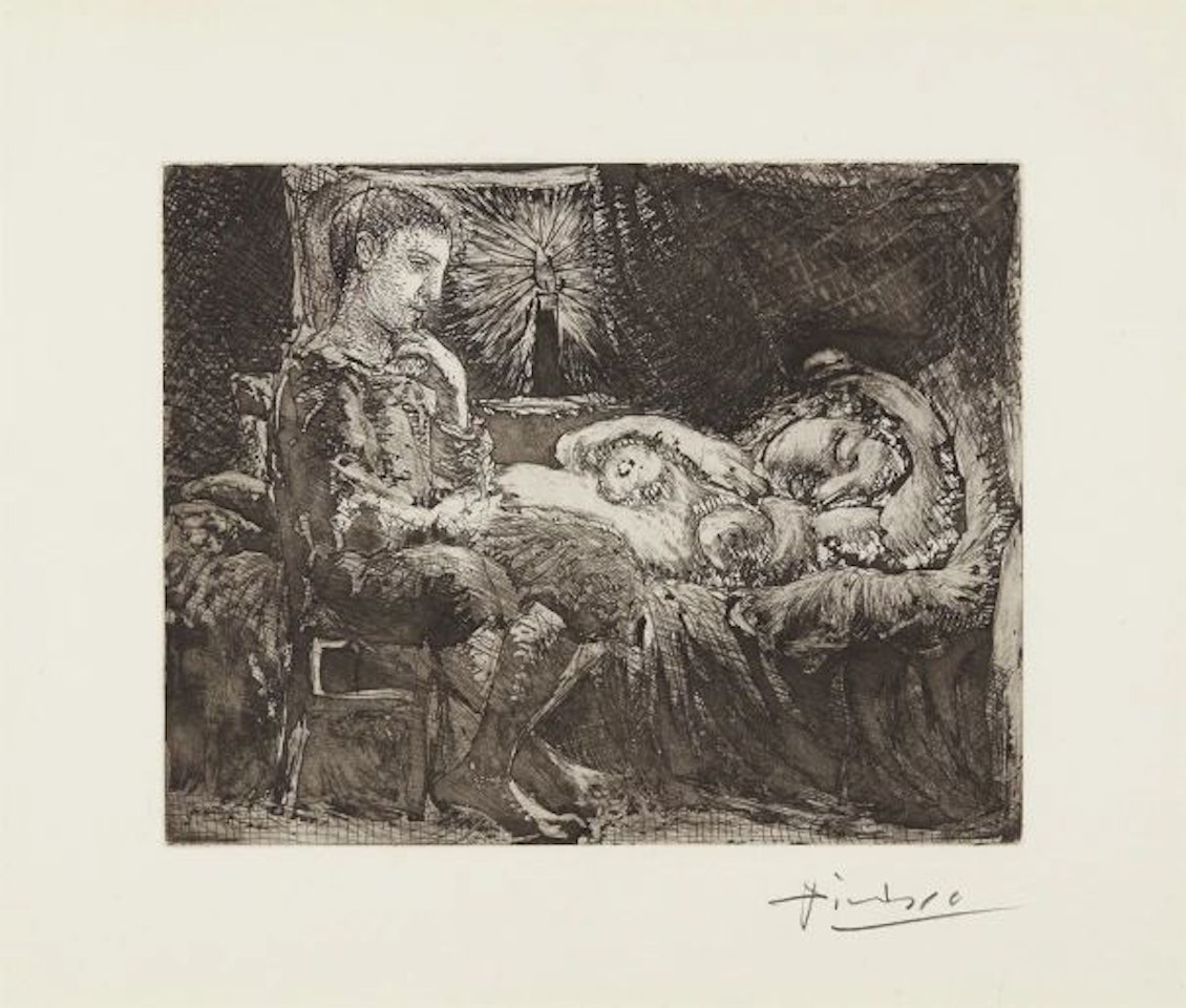 Garçon et dormeuse à la chandelle (Boy and Sleeping Woman by Candlelight), plate 26 from La Suite Vollard by Pablo Picasso