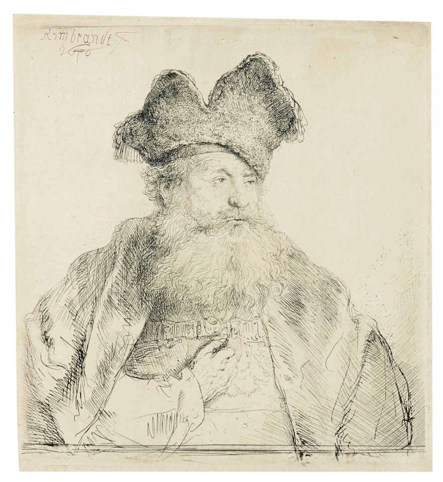 Old Man with a divided Fur Cap by Attributed to Rembrandt Harmensz van Rijn