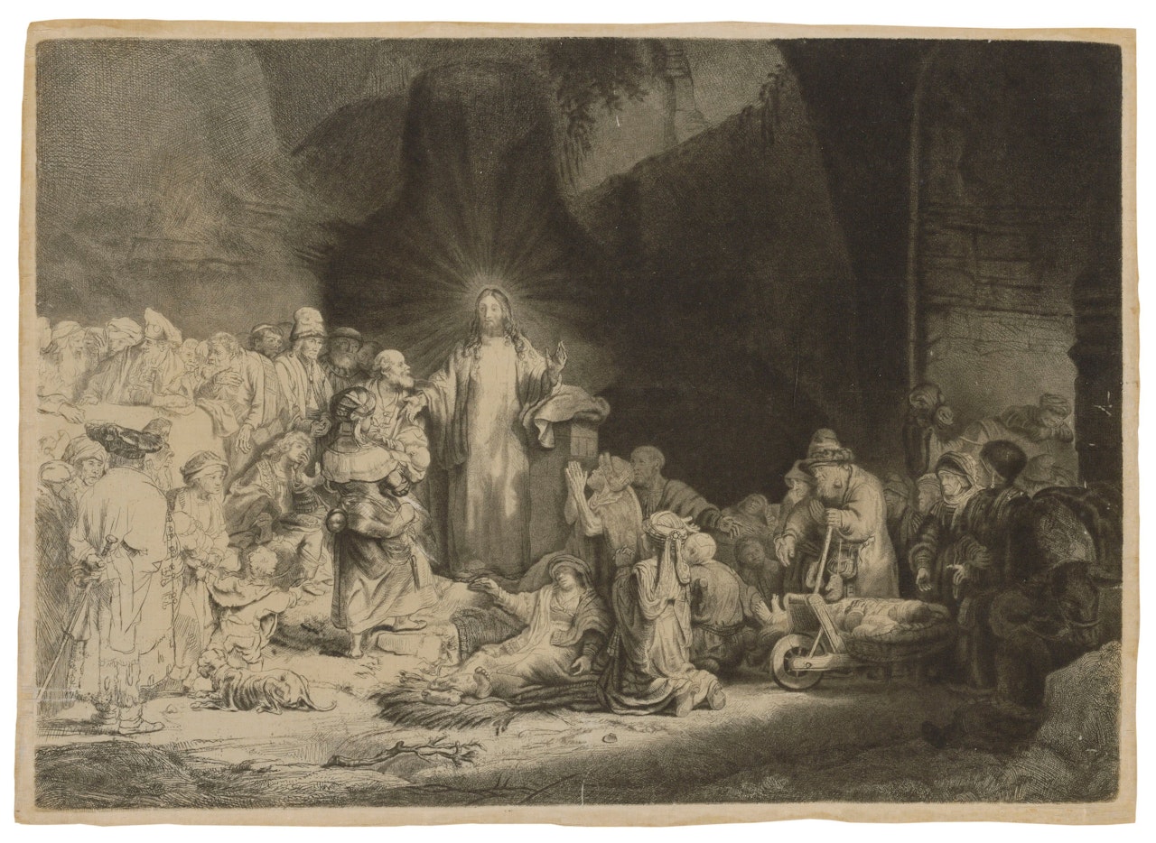 Christ healing the Sick: The Hundred Guilder Print by Attributed to Rembrandt Harmensz van Rijn